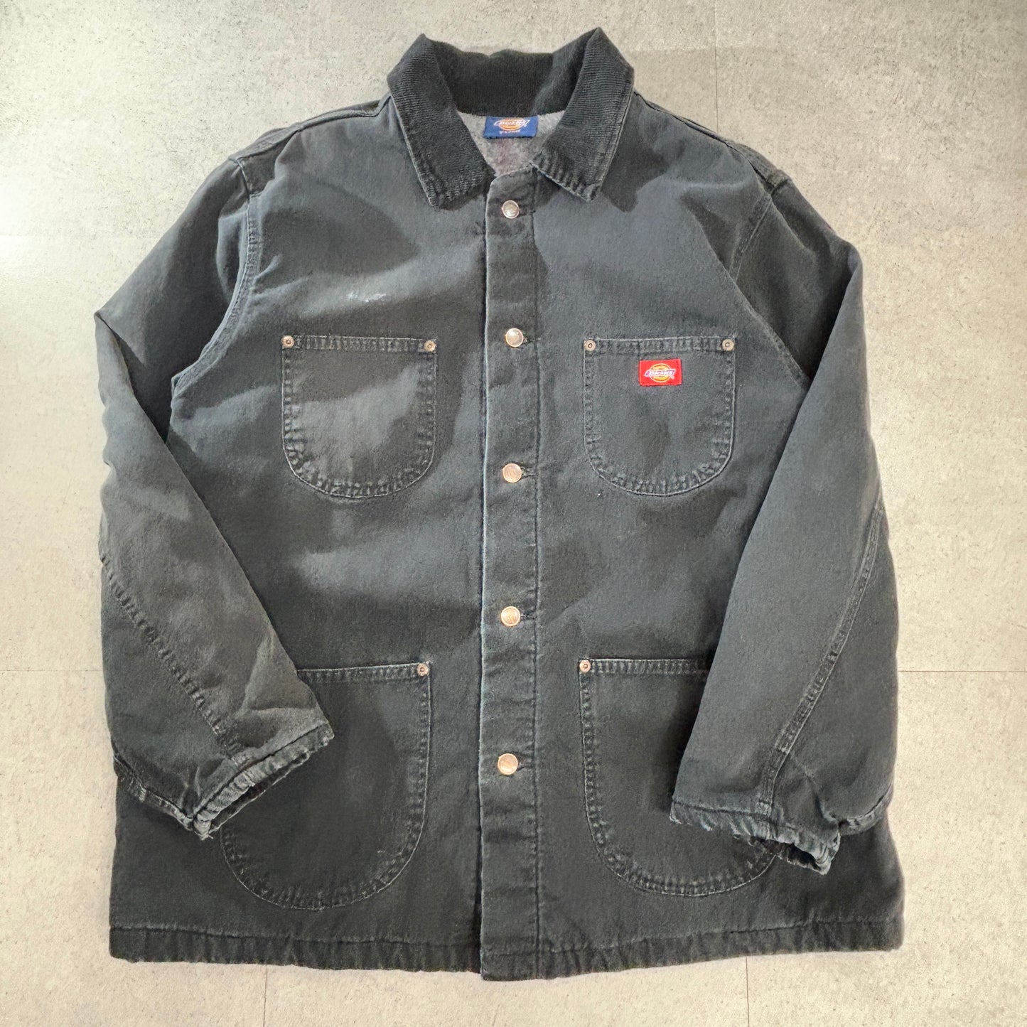 Dickies ダック地 チョアコート/カバーオール /ブラック/コーデュロイ襟/裏起毛キルティング/ワークジャケット XL