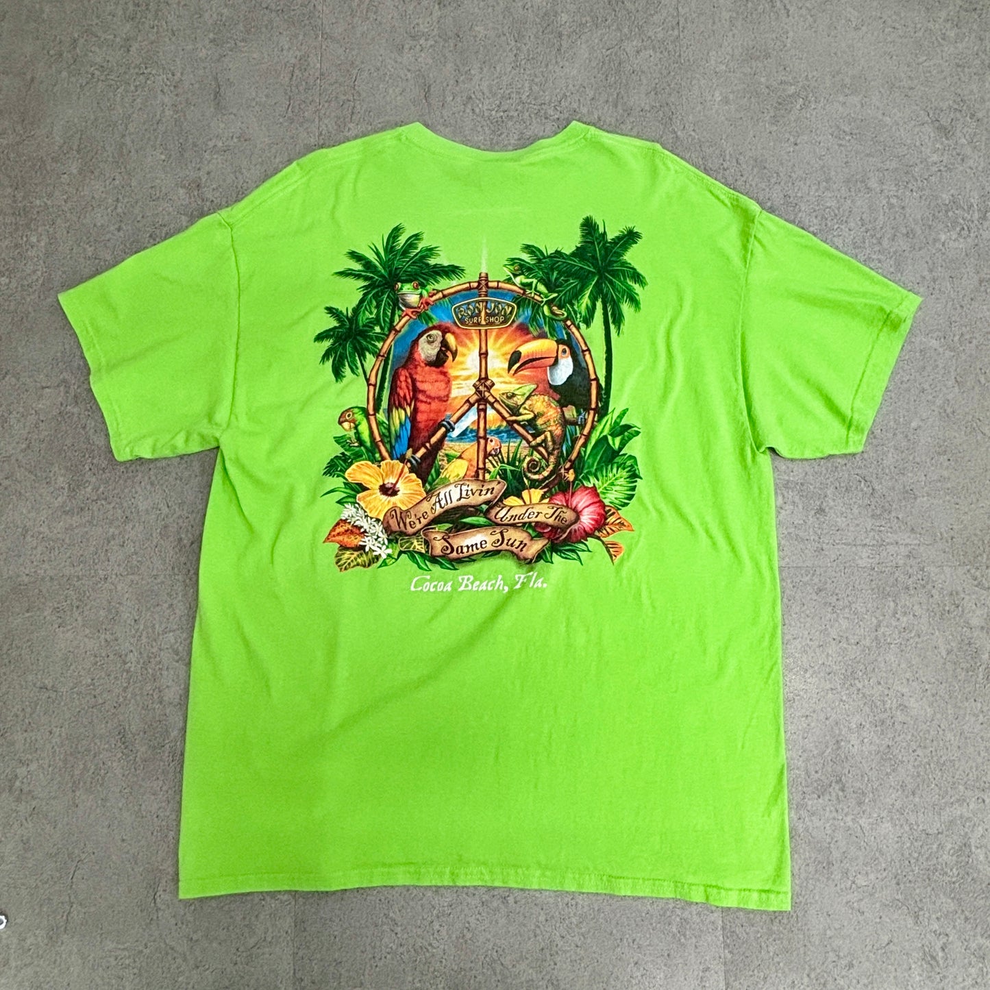 【Ron Jon Surf Shop】ネオンライム グラフィックTシャツ XLサイズ ココアビーチ限定 サーフT USAフロリダ発