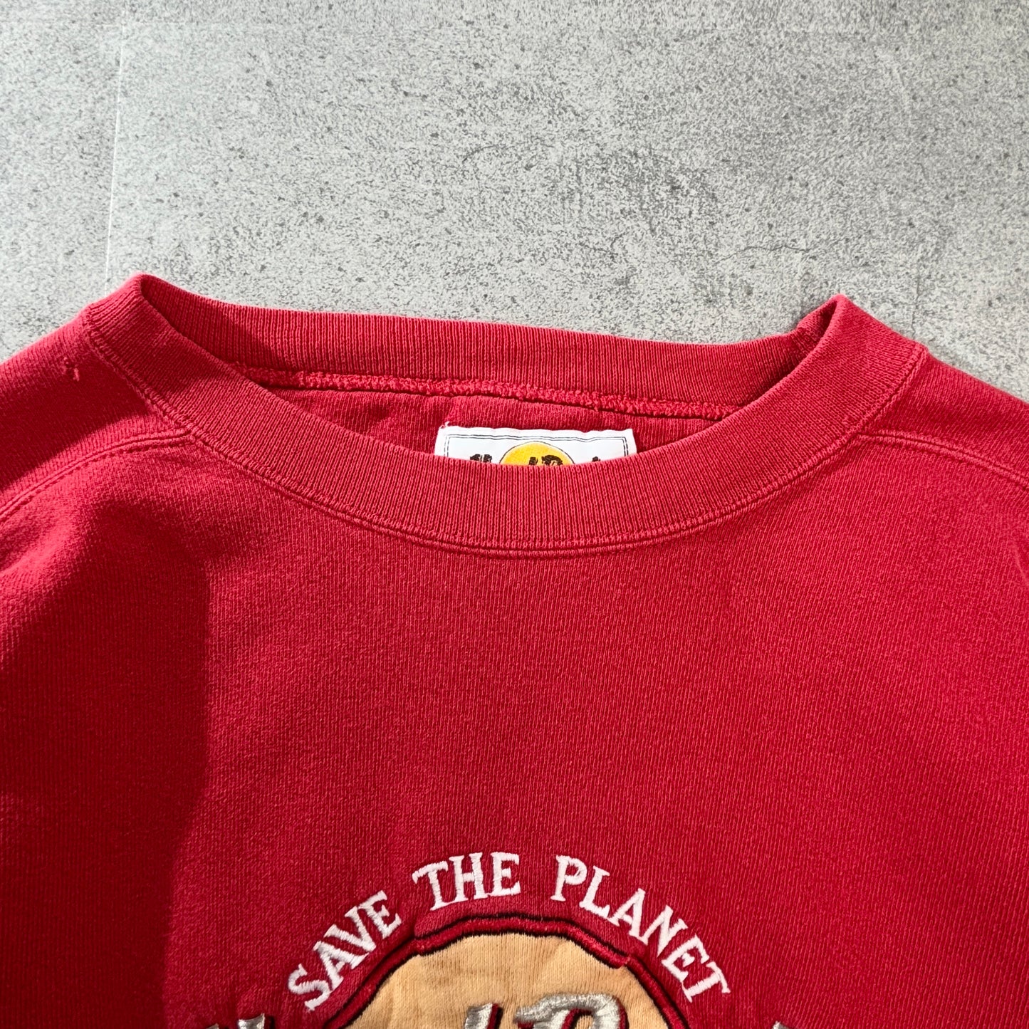 Hard Rock Cafe “HOUSTON” 90s USA製 刺繍スウェット 赤/レッド SAVE THE PLANET ラグラン風 L相当