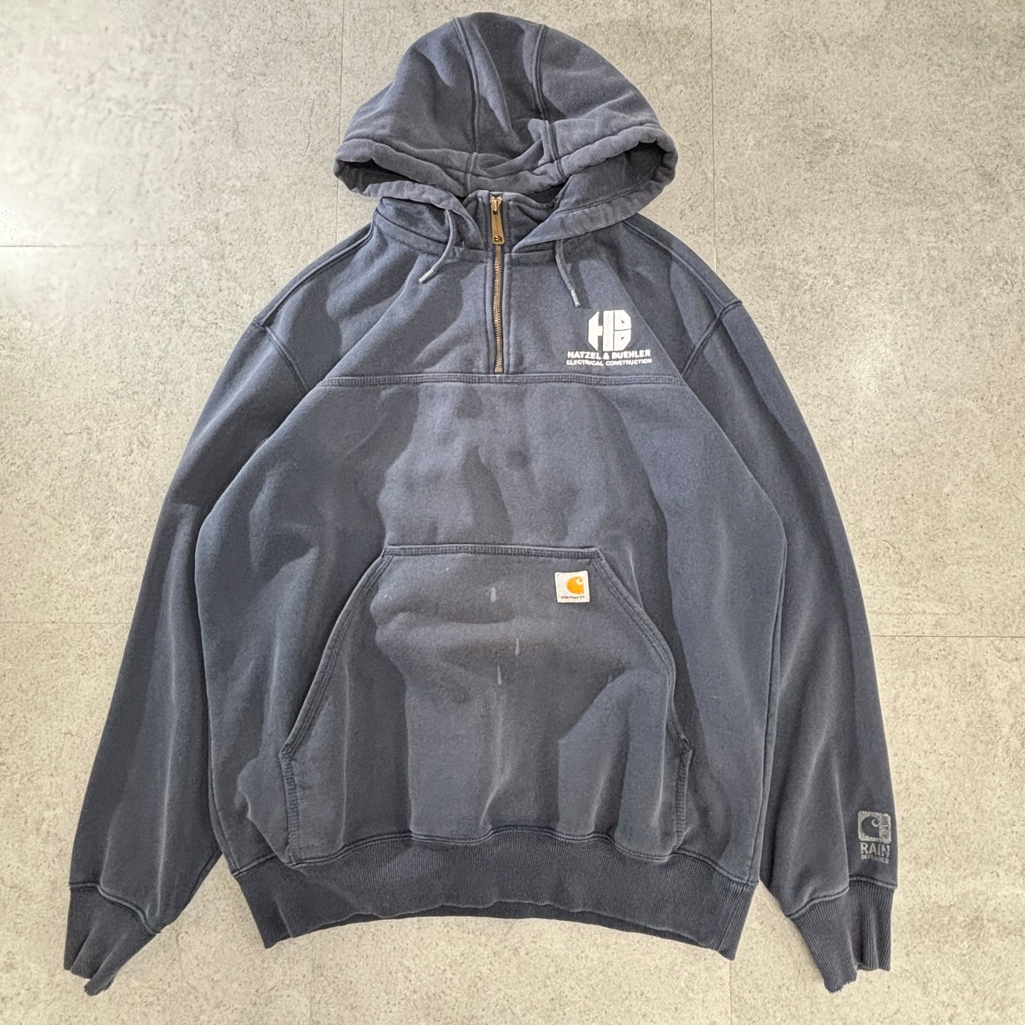 Carhartt カーハート 裏起毛 ハーフジップ パーカー グレー系 Lサイズ 企業刺繍入り 古着 スウェットフーディ