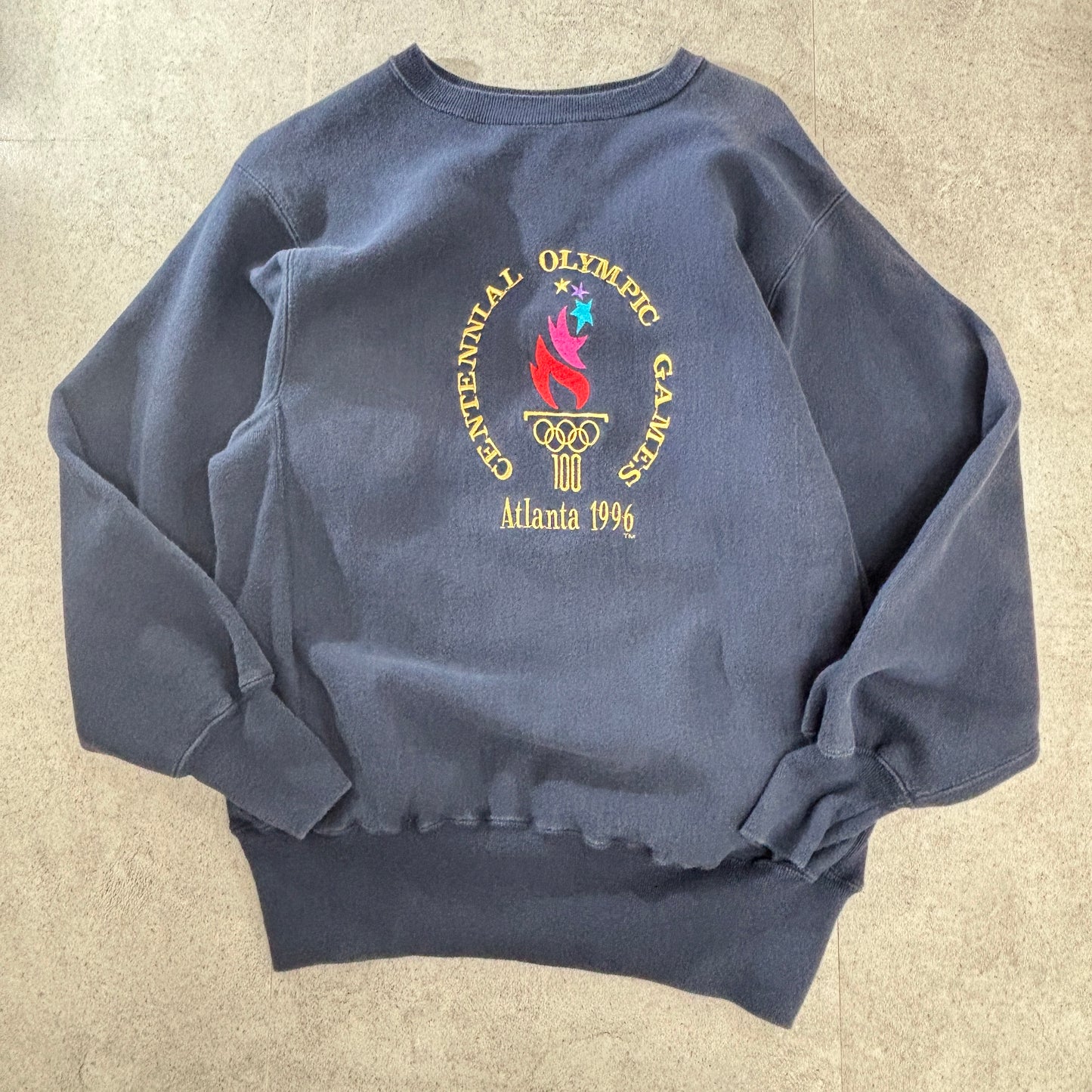 【USA製】Champion リバースウィーブ スウェット "Atlanta 1996" オリンピック刺繍 L ネイビー