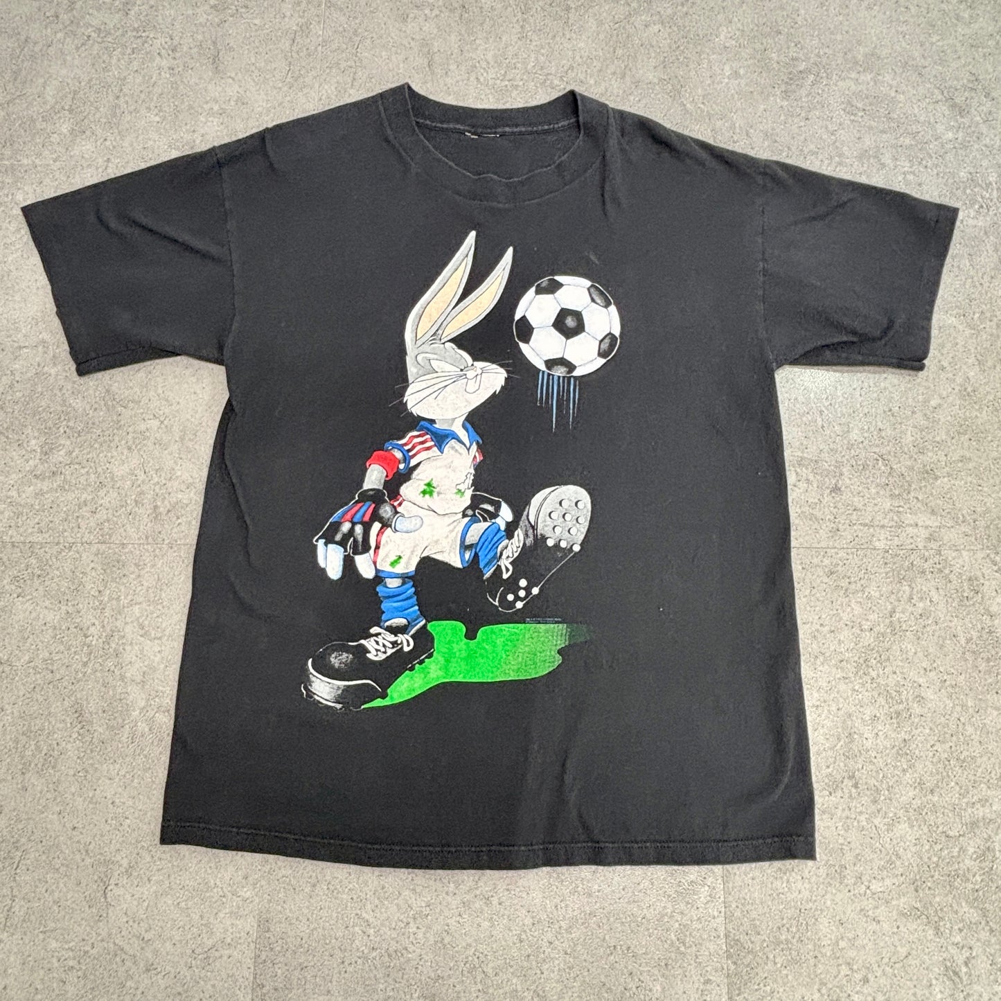 90s USA製 バックスバニー × US SOCCER ヴィンテージTシャツ ブラック Looney Tunes キャラクターT