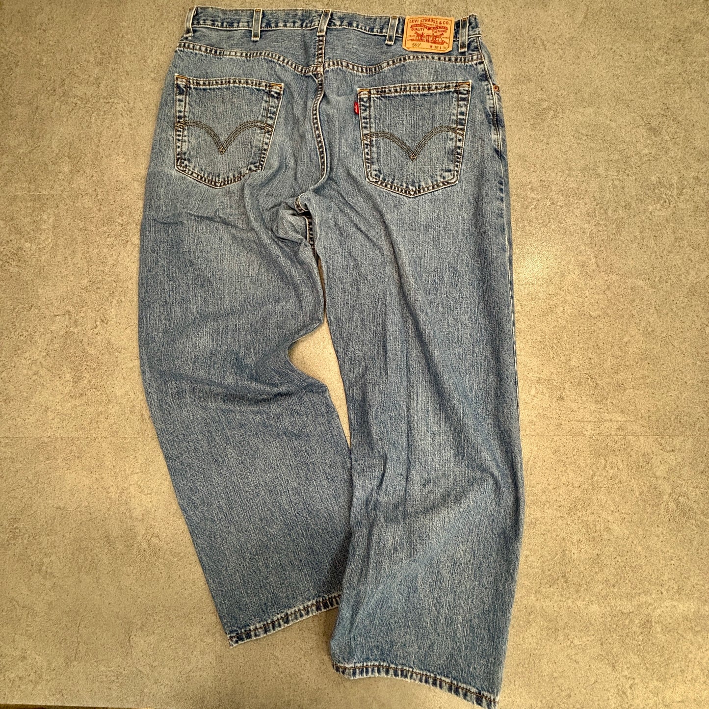 Levi’s 569® Loose Straight デニム W38 L30 ライトインディゴ レッドタブ 色落ち/裾スレ/小リペア 00s ジップフライ