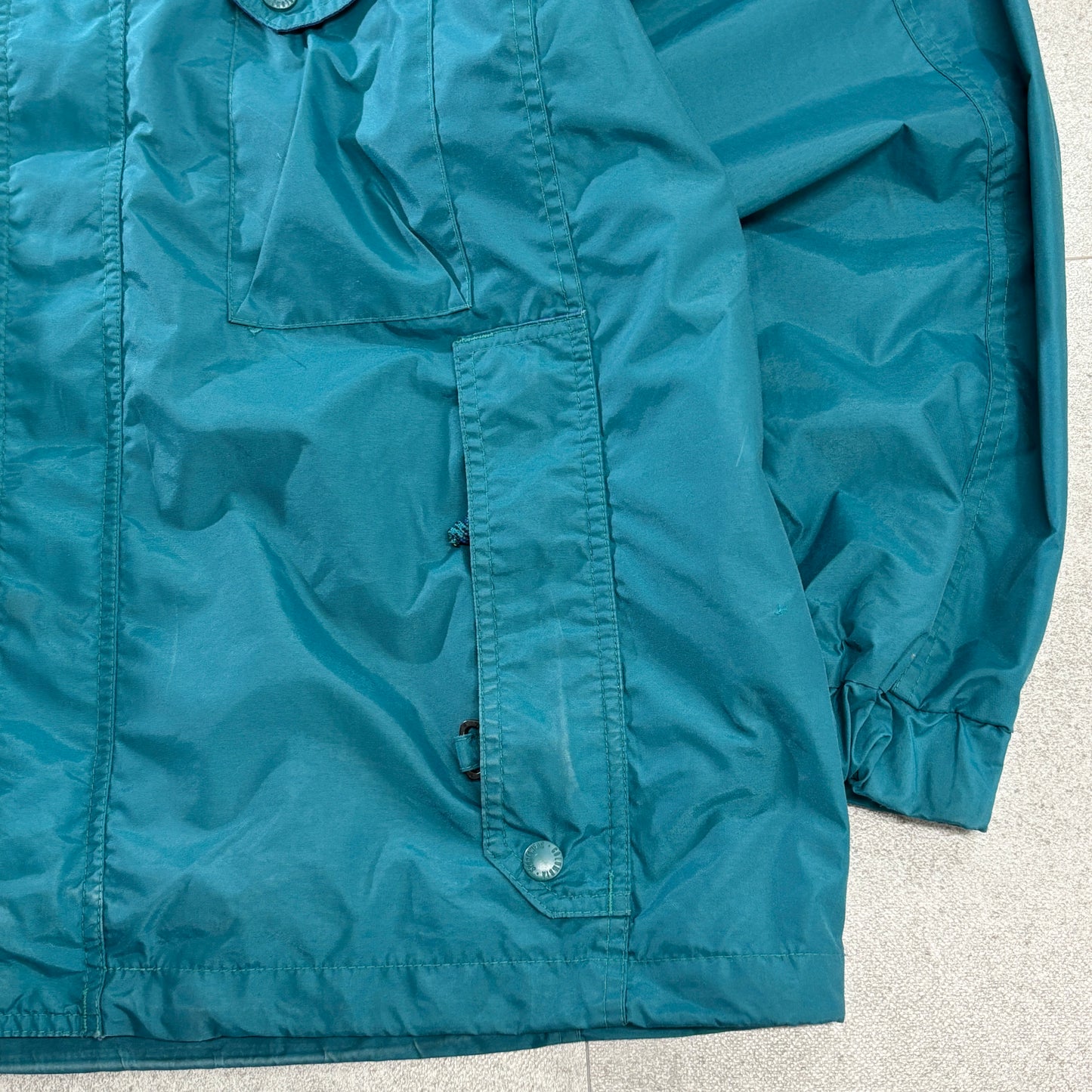 90s Columbia カラーブロック ナイロン フーデッドジャケット ティール×パープル 切替 アウトドア 古着