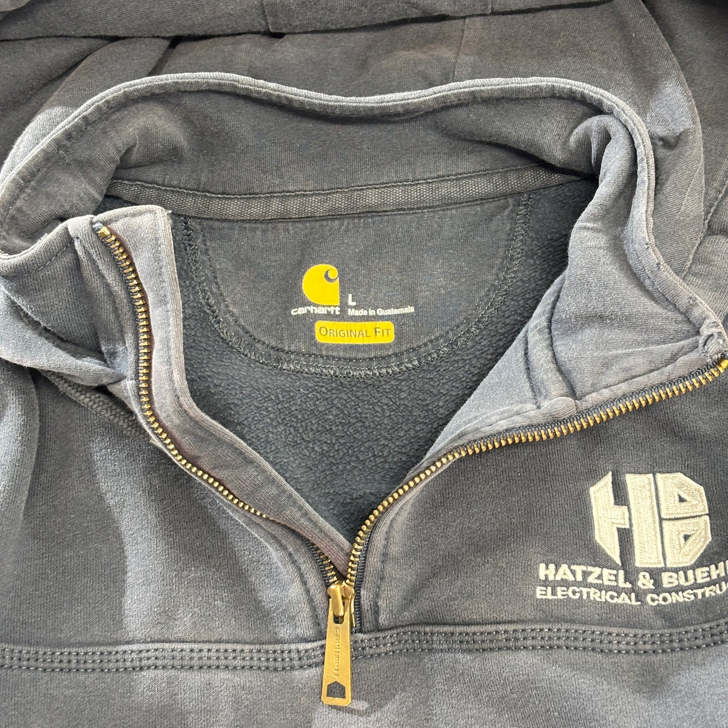 Carhartt カーハート 裏起毛 ハーフジップ パーカー グレー系 Lサイズ 企業刺繍入り 古着 スウェットフーディ