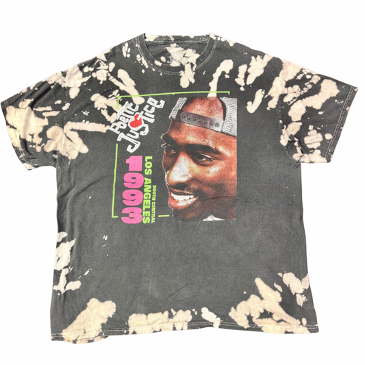 【2PAC × POETIC JUSTICE】ヴィンテージ加工 ヒップホップTシャツ|90s ストリート系 タイダイデザイン