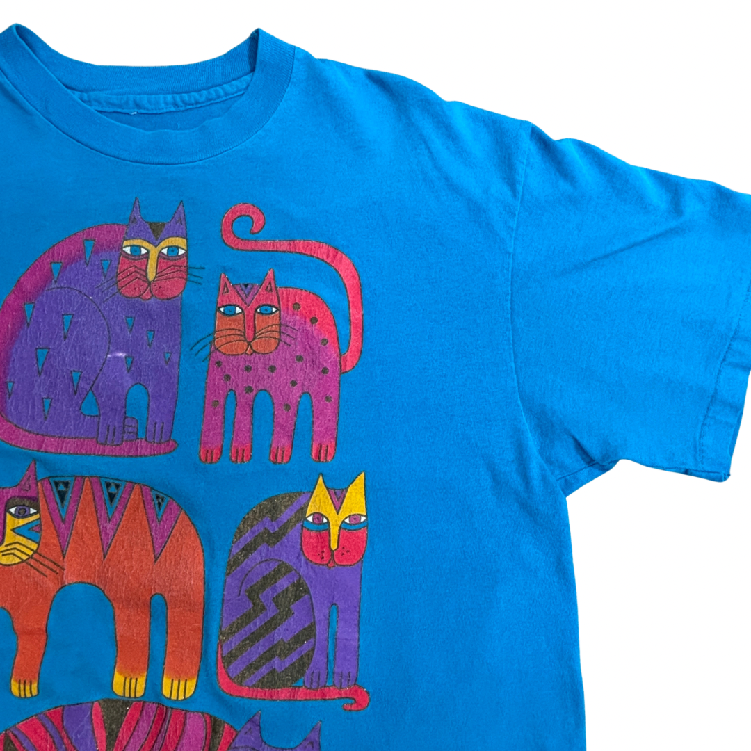 90s Laurel Burch Cat アートTシャツ USA製 シングルステッチ｜カラフル猫デザイン ヴィンテージ/3-47