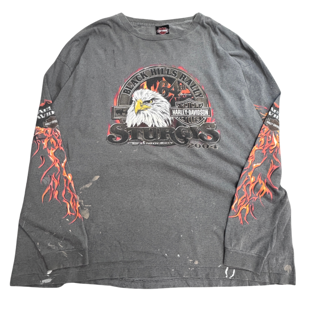 【Harley-Davidson 2004 Sturgis ロングスリーブTシャツ】ブラックヒルズラリー 両面 袖プリント USA製 3X 古着/8-14