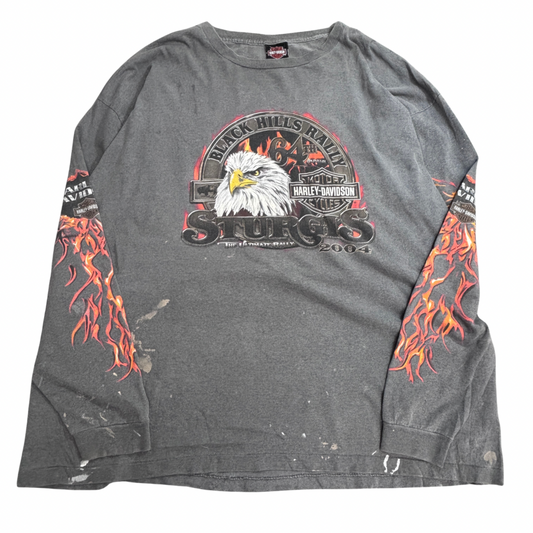 【Harley-Davidson 2004 Sturgis ロングスリーブTシャツ】ブラックヒルズラリー 両面 袖プリント USA製 3X 古着/8-14
