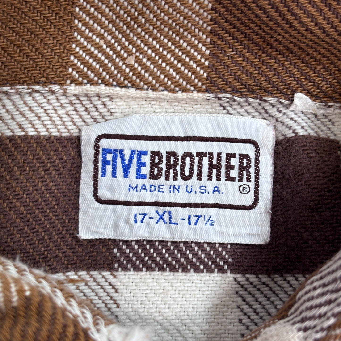 【FIVE BROTHER ヘビーフランネルシャツ】ファイブブラザー USA製 ブラウンチェック ネルシャツ 古着/8-11