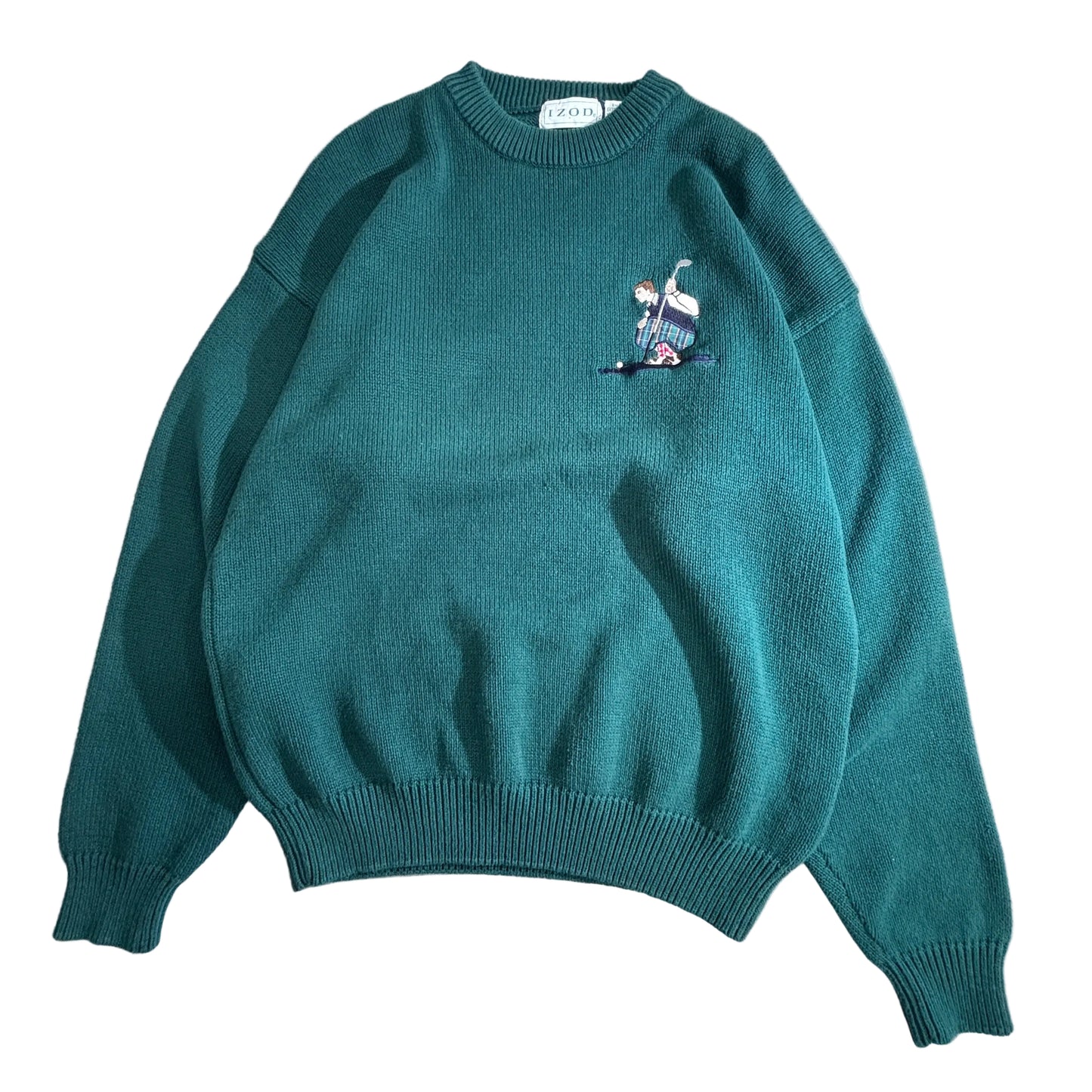 IZOD アイゾッド コットンニットセーター XL グリーン ゴルファー刺繍 ワンポイント 100%コットン クルーネック/2-66