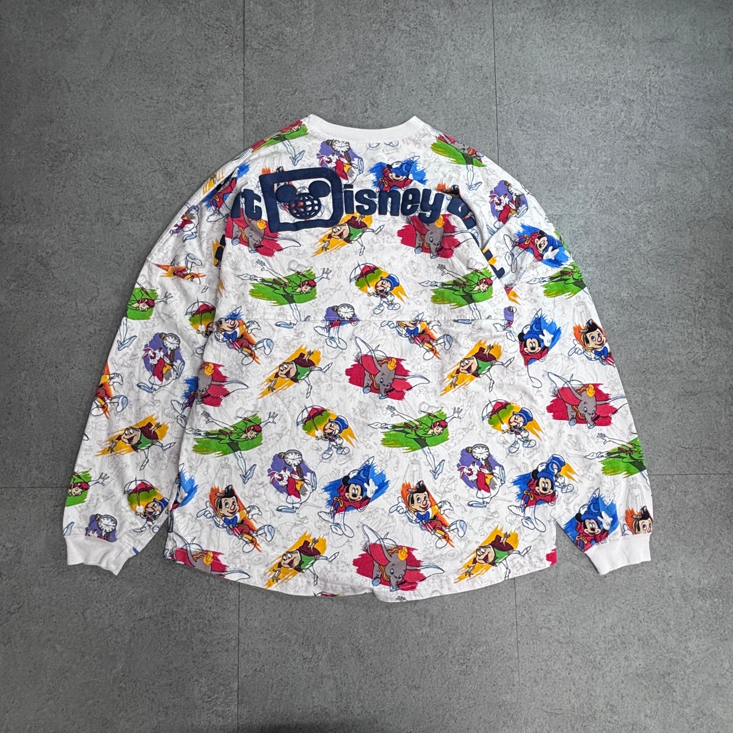 Disney Spirit Jersey ウォルトディズニーワールド 総柄 ロングスリーブTシャツ M USA製 ホワイト/4-36
