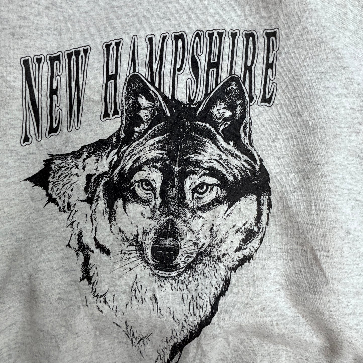 90s USA製 Lee HEAVYWEIGHT NEW HAMPSHIRE オオカミ アニマルプリント スウェット L 杢グレー/3-23