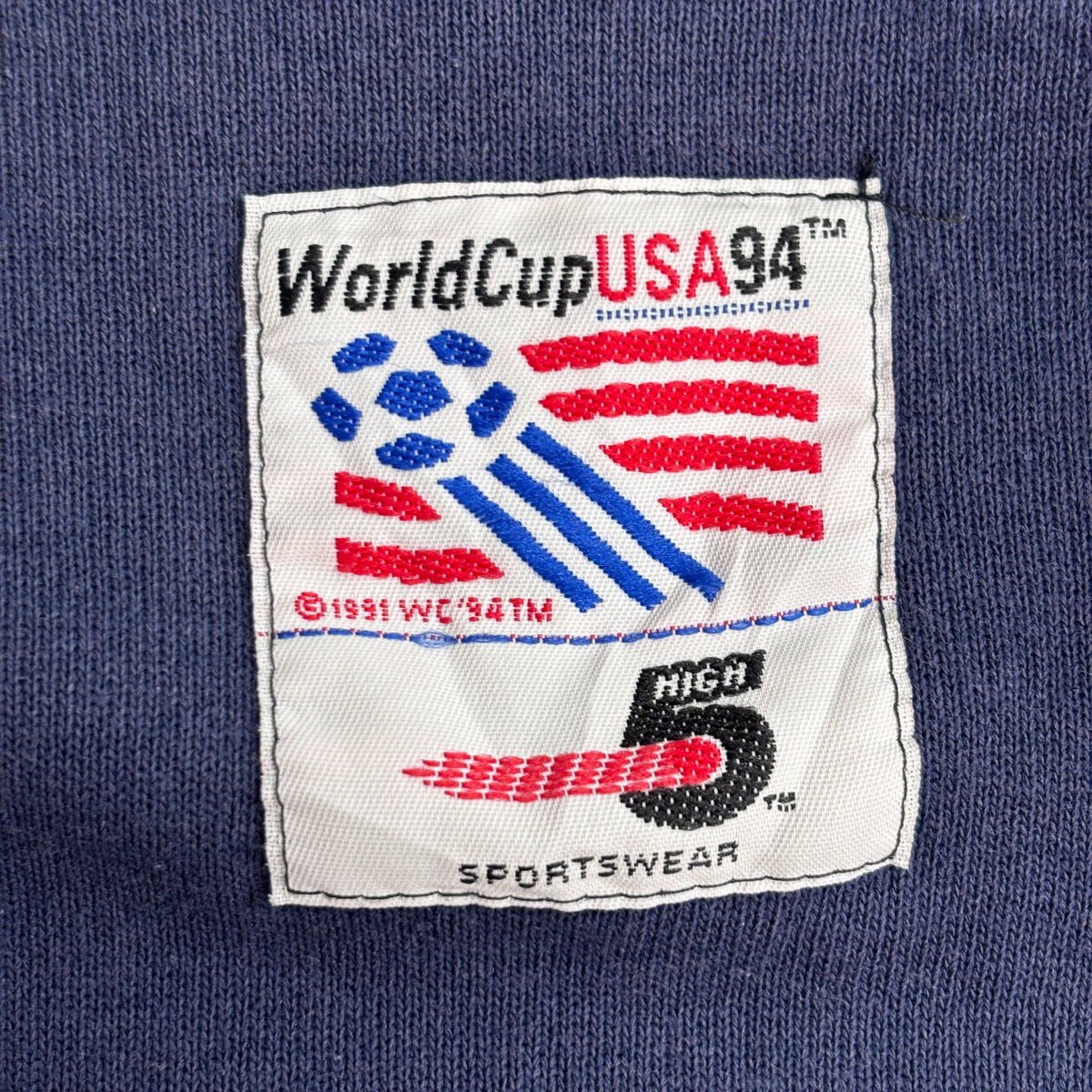 【1994 World Cup USA HIGH 5 SPORTSWEAR 刺繍スウェット】USA製 L ネイビー 古着/9-10