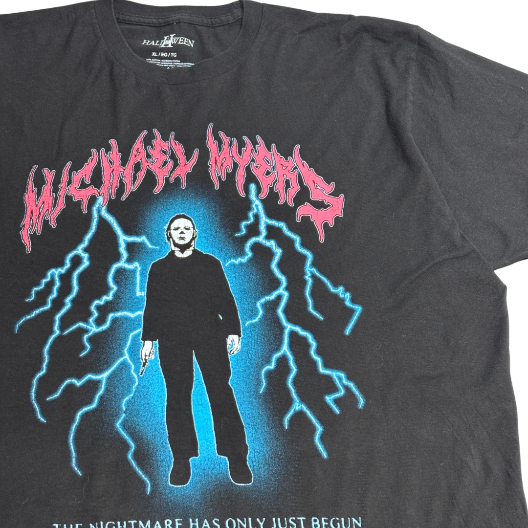 【HALLOWEEN II Michael Myers プリントTシャツ】マイケル・マイヤーズ ホラー映画Tシャツ Mad Engine Universal Studios 古着/8-17
