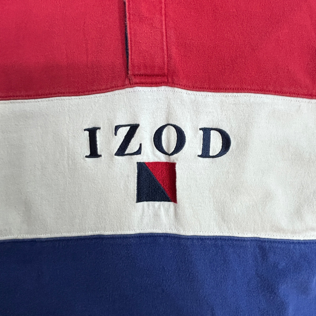 【90s IZOD アイゾッド 長袖ラガーシャツ】マルチボーダー 刺繍ロゴ L 100%コットン マレーシア製 古着/9-2