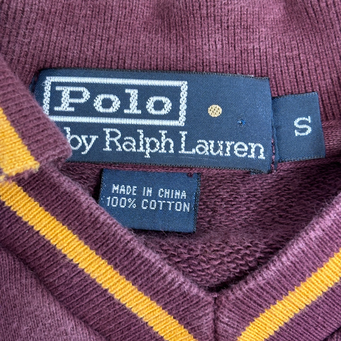 【Polo by Ralph Lauren Vネックスウェット Sサイズ】ポロ ラルフローレン ワッペンロゴ 刺繍ロゴ バーガンディ 100%コットン/2-97