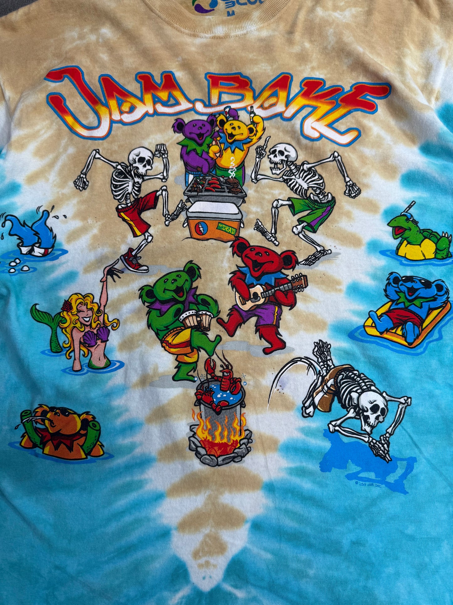 【Grateful Dead LIQUID BLUE JAM BAKE タイダイTシャツ】両面プリント ベージュ×ターコイズ Mサイズ/8-66