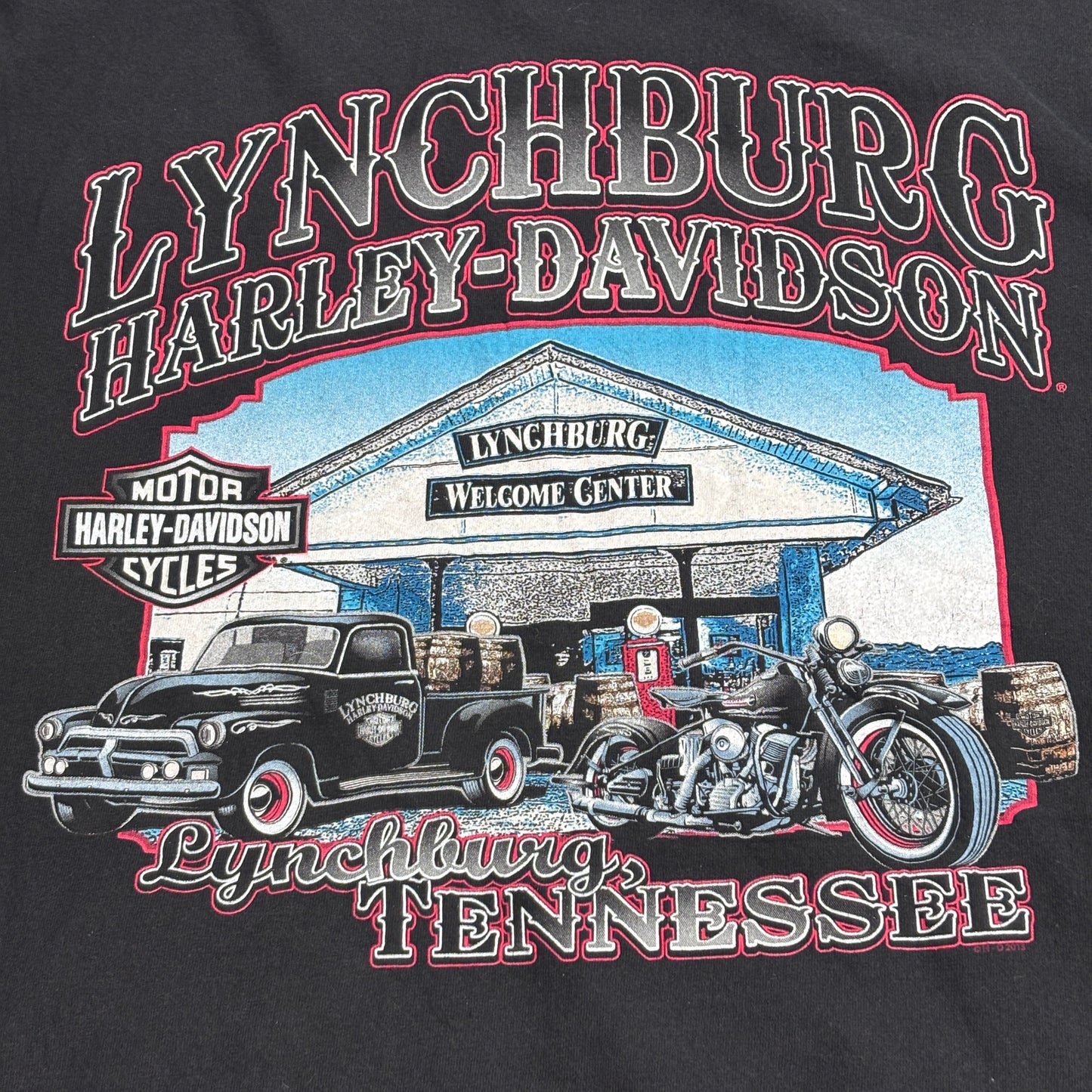 【HARLEY-DAVIDSON Lynchburg Tennessee 両面プリントTシャツ】2013年 XL ブラック USAディーラーTシャツ/8-43