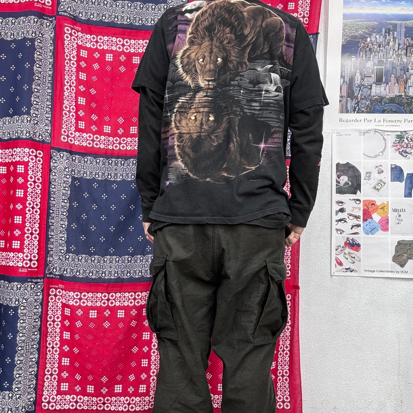 1998 LIQUID BLUE ライオン アニマルプリントTシャツ USA企画 ブラック L｜両面プリント/3-40