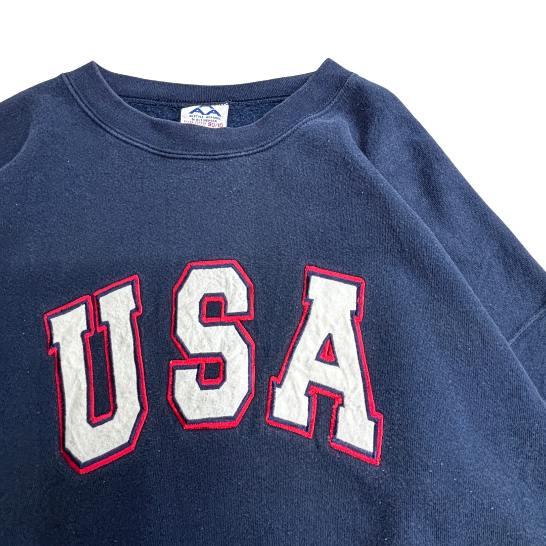 【USA ビッグロゴ スウェット】ALLSTYLE APPAREL XL ネイビー USA製 古着/9-11