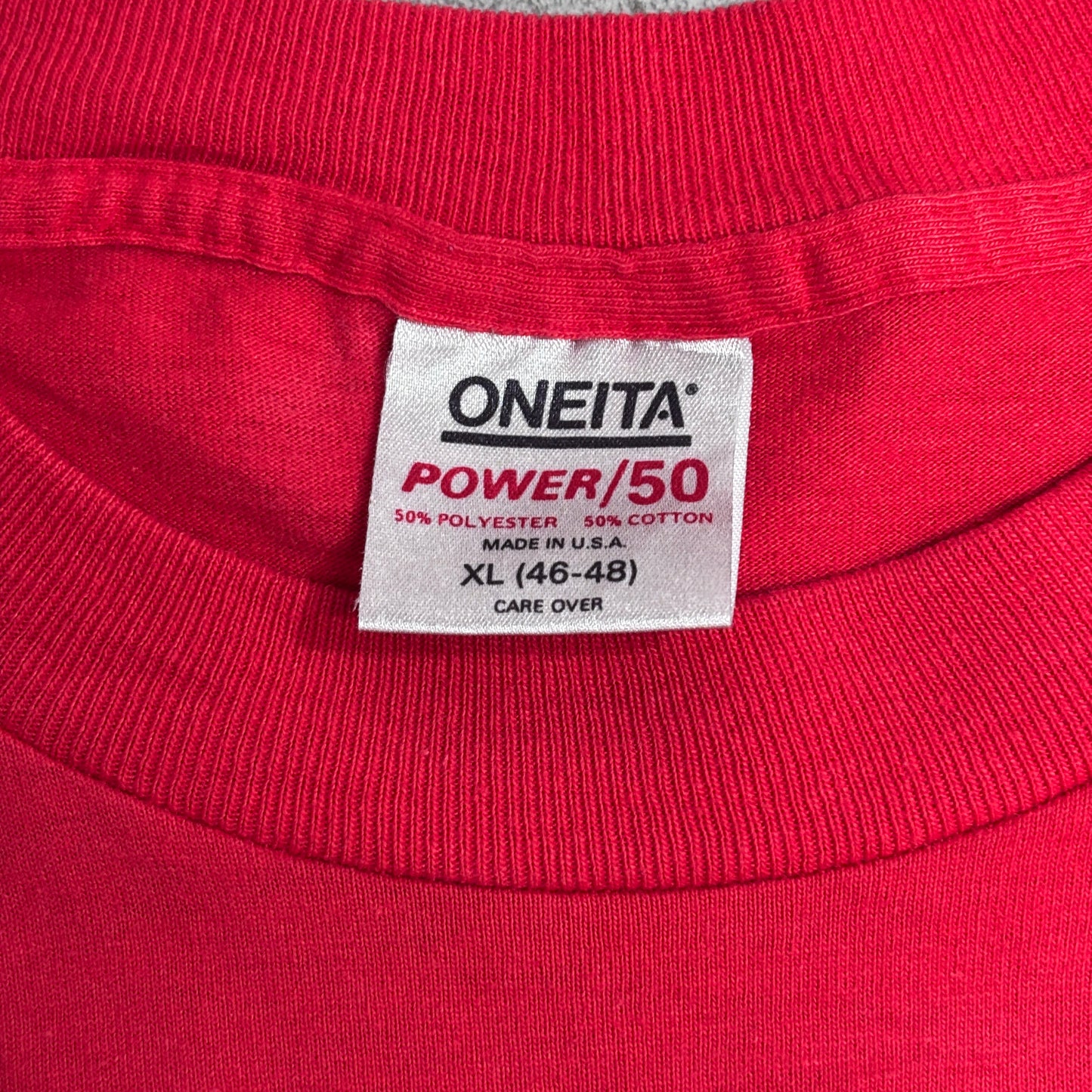 【ONEITA POWER 50/50】STANFORD SABERS アニマルキャラクター プリントTシャツ USA製 レッド/7-38