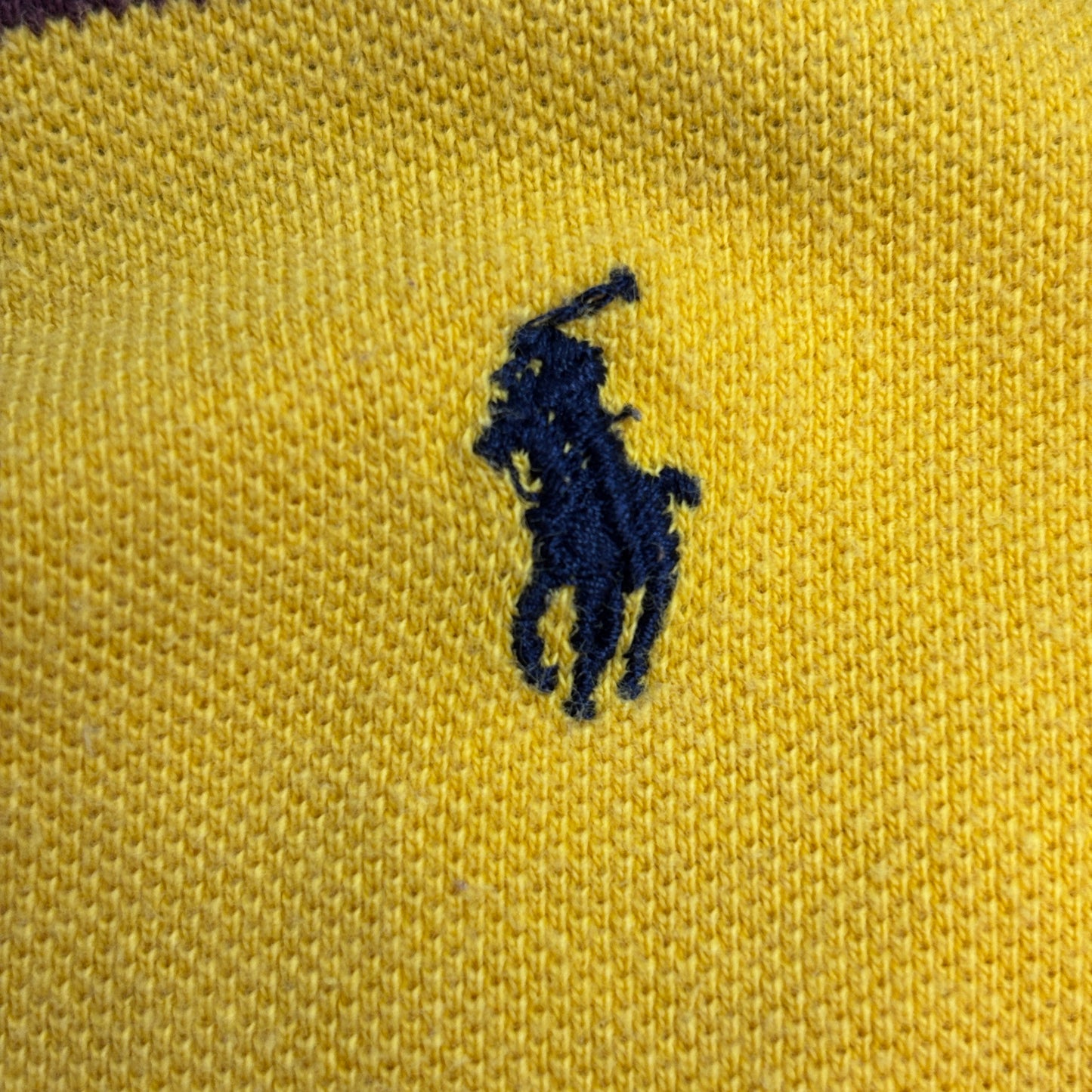 【Polo by Ralph Lauren ボーダー 長袖ラガーシャツ】USA製 M イエロー×バーガンディ ポニー刺繍 古着/8-55