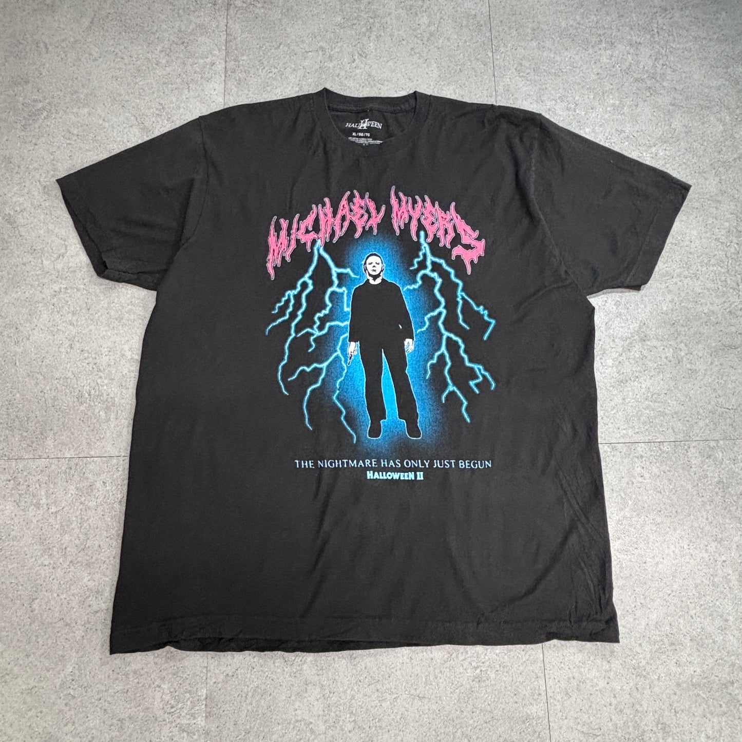 【HALLOWEEN II Michael Myers プリントTシャツ】マイケル・マイヤーズ ホラー映画Tシャツ Mad Engine Universal Studios 古着/8-17