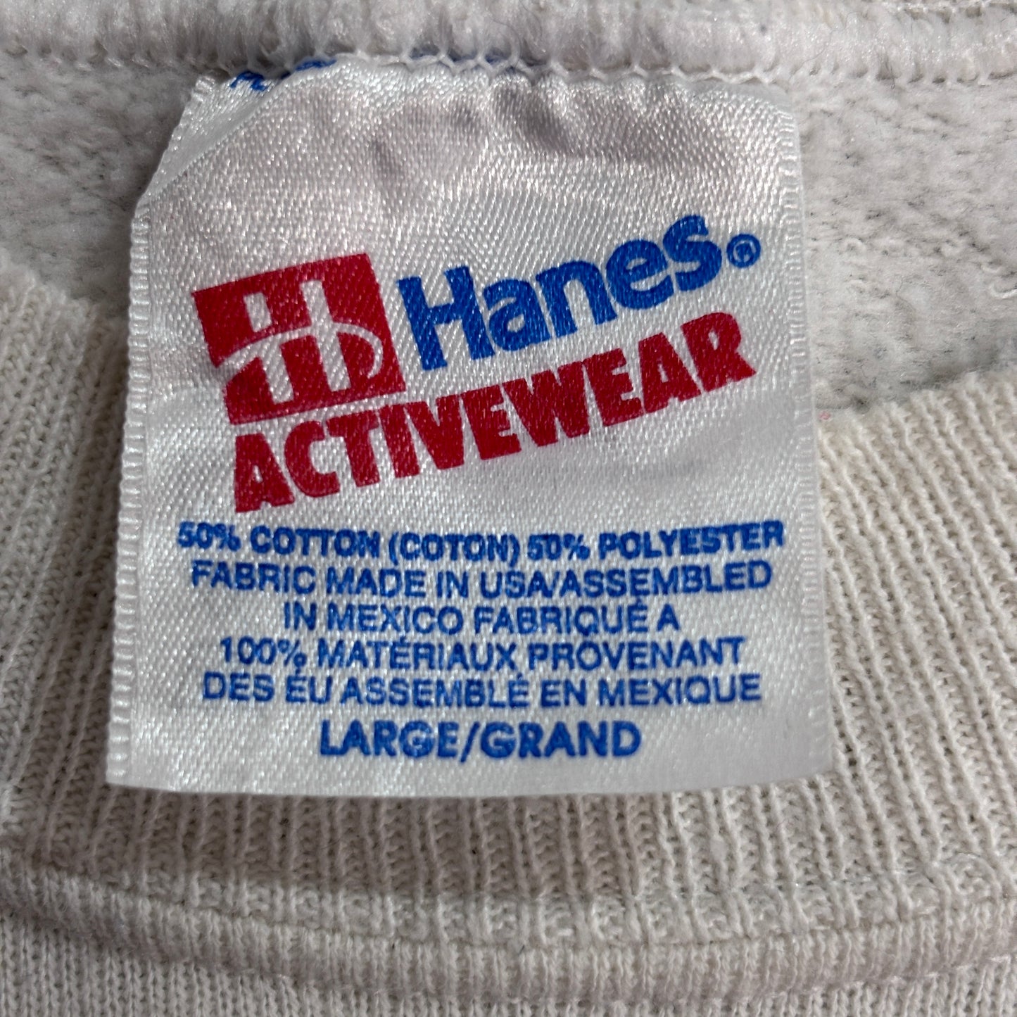 【90s Hanes ACTIVEWEAR LEADVILLE TRAIL 100 スウェット Lサイズ】ヘインズ USAファブリック ヴィンテージ クルーネック トレーナー ランイベント アニマルプリント/2-100