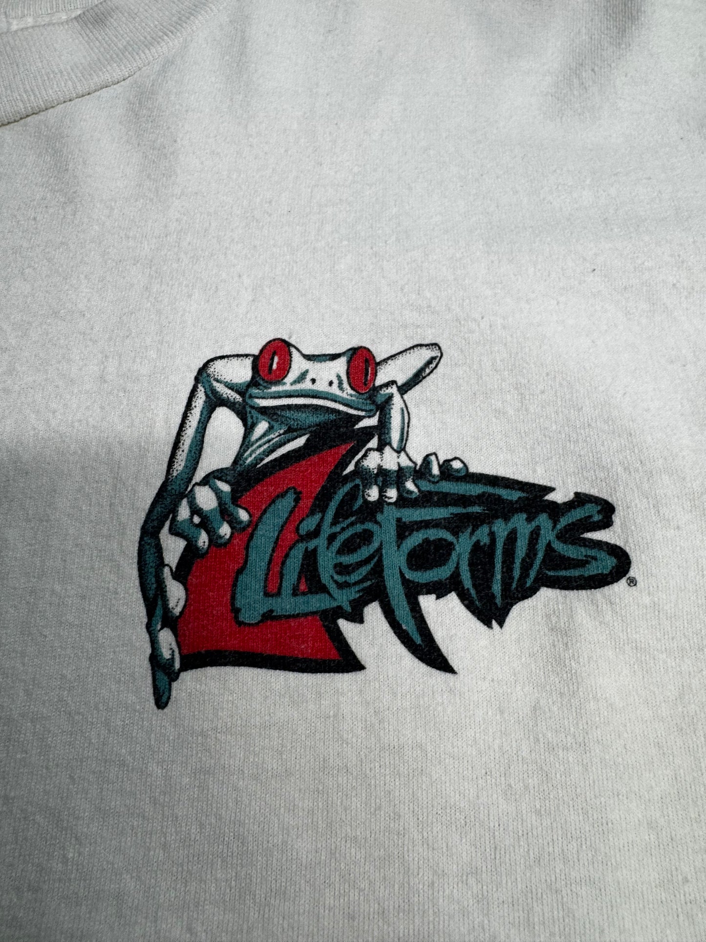 【1996 LIFEforms International “HOP DREAMS” フロッグ バスケットボール プリントTシャツ】90s アートTシャツ ホワイト 古着/8-62