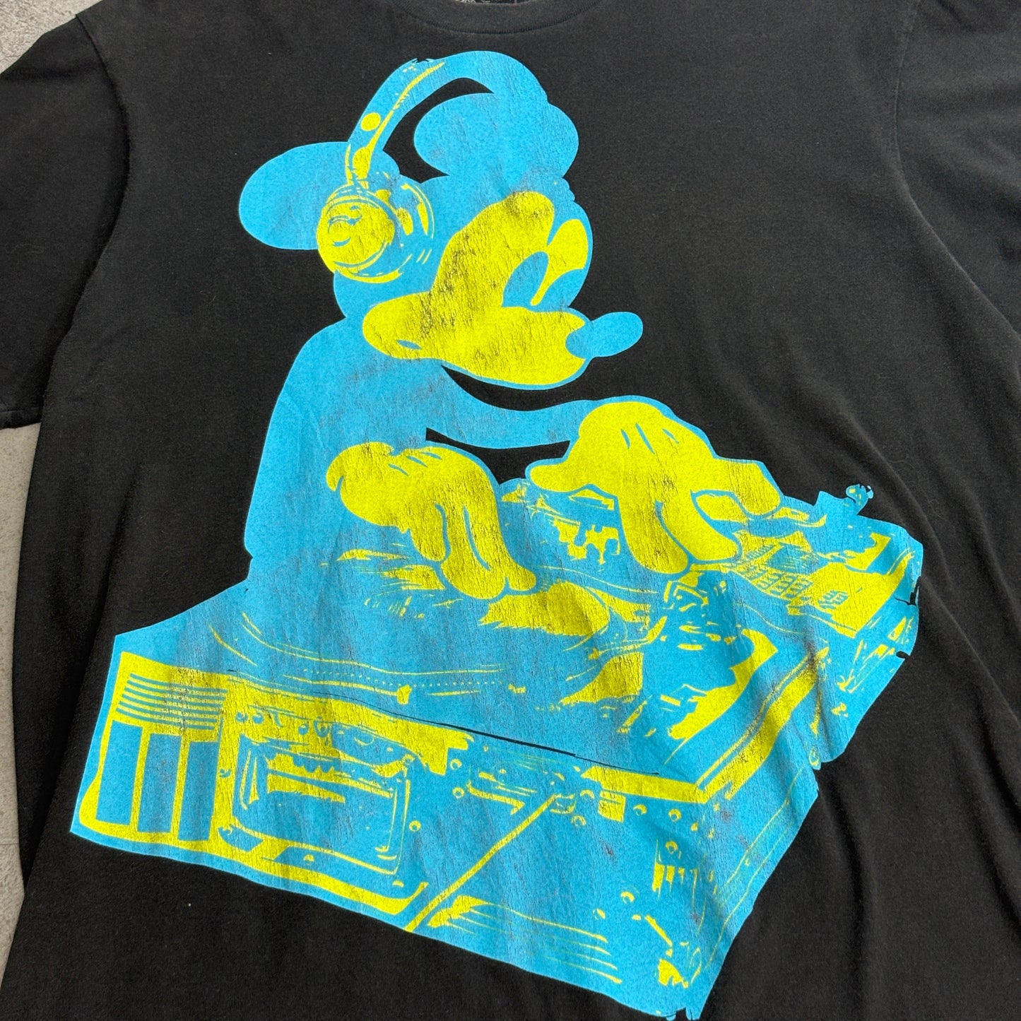 【Disney Mickey Mouse DJ プリントTシャツ】ブラック Disney公式 USAプリント/7-7
