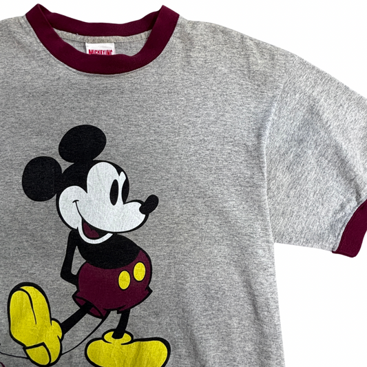 90s Walt Disney World ミッキーマウス リンガーTシャツ USA製 L グレー Disney オフィシャル 半袖Tシャツ/3-22