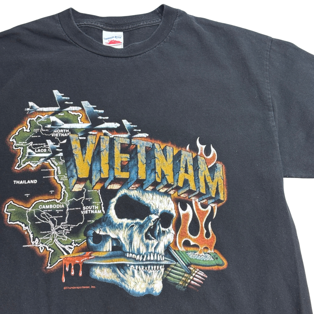 【VIETNAM スカルプリントTシャツ】Thunder Sportswear ベトナム戦争 ミリタリー ブラック L 古着/7-99