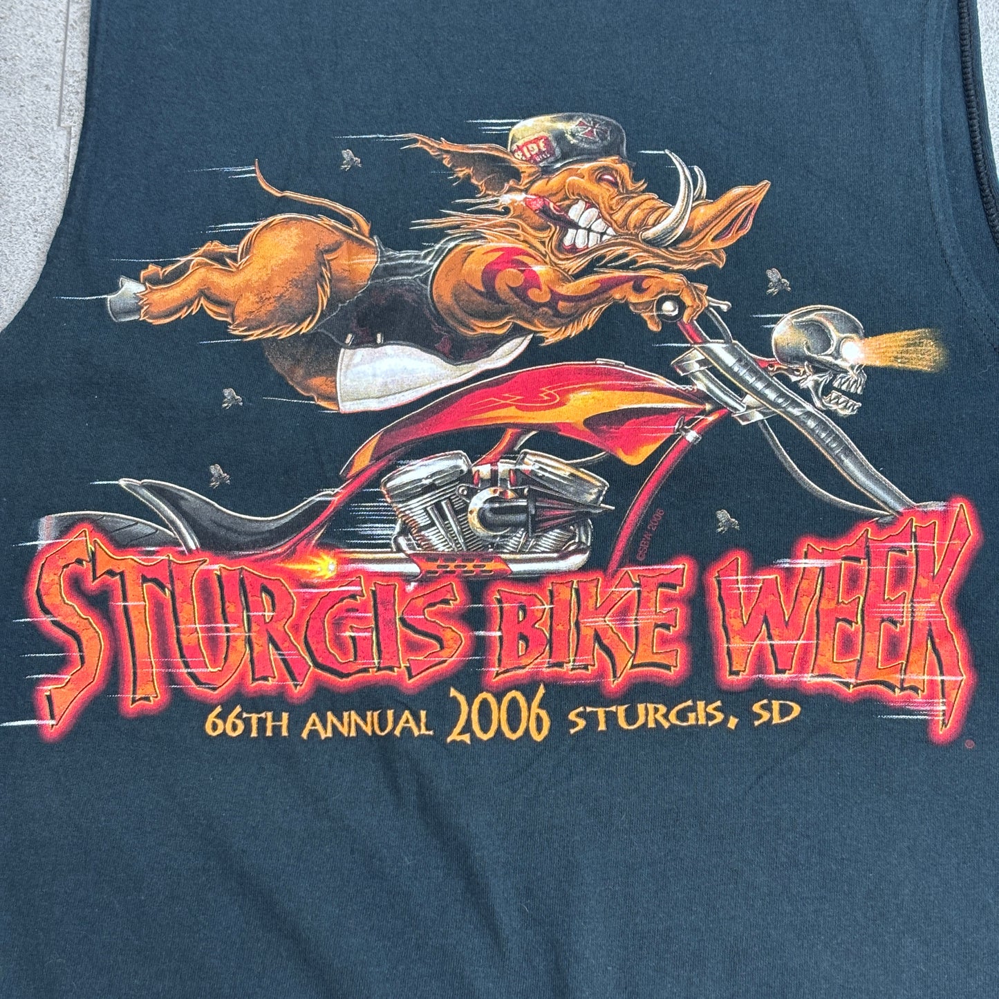 【STURGIS BIKE WEEK 2006 ノースリーブTシャツ】66TH ANNUAL スタージス バイクウィーク 両面プリント M ブラック 古着/8-53