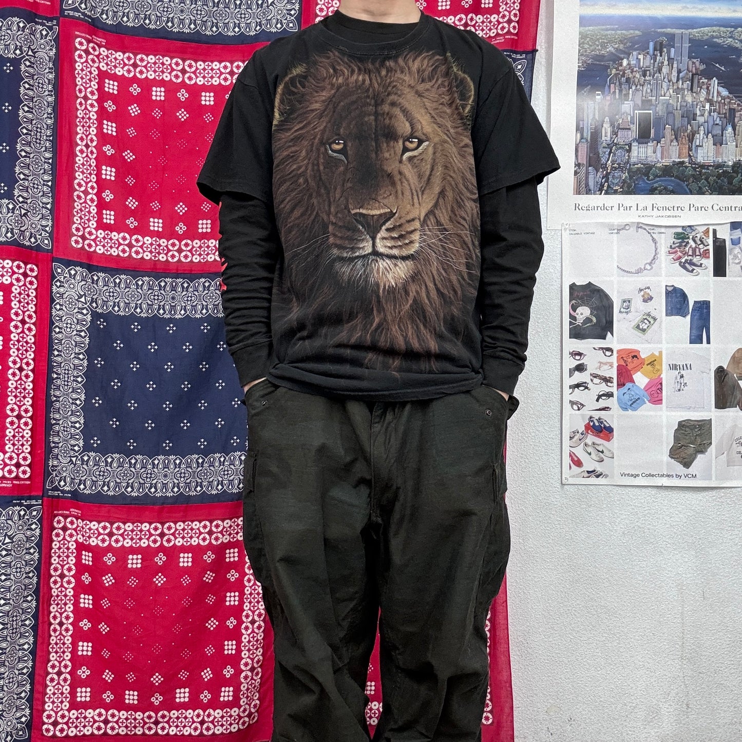 1998 LIQUID BLUE ライオン アニマルプリントTシャツ USA企画 ブラック L｜両面プリント/3-40