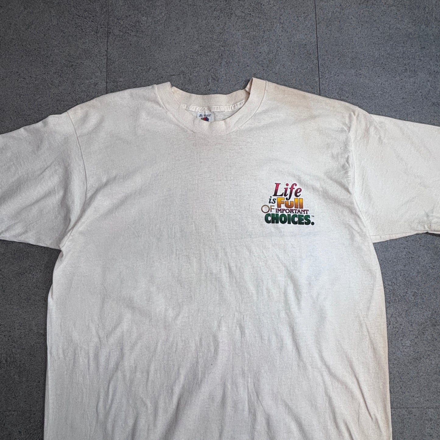 【90s GREAT IMPRESSIONS ワインボトル 総柄Tシャツ】ホワイト USA製 FRUIT OF THE LOOM XL 1994年コピーライト/8-48