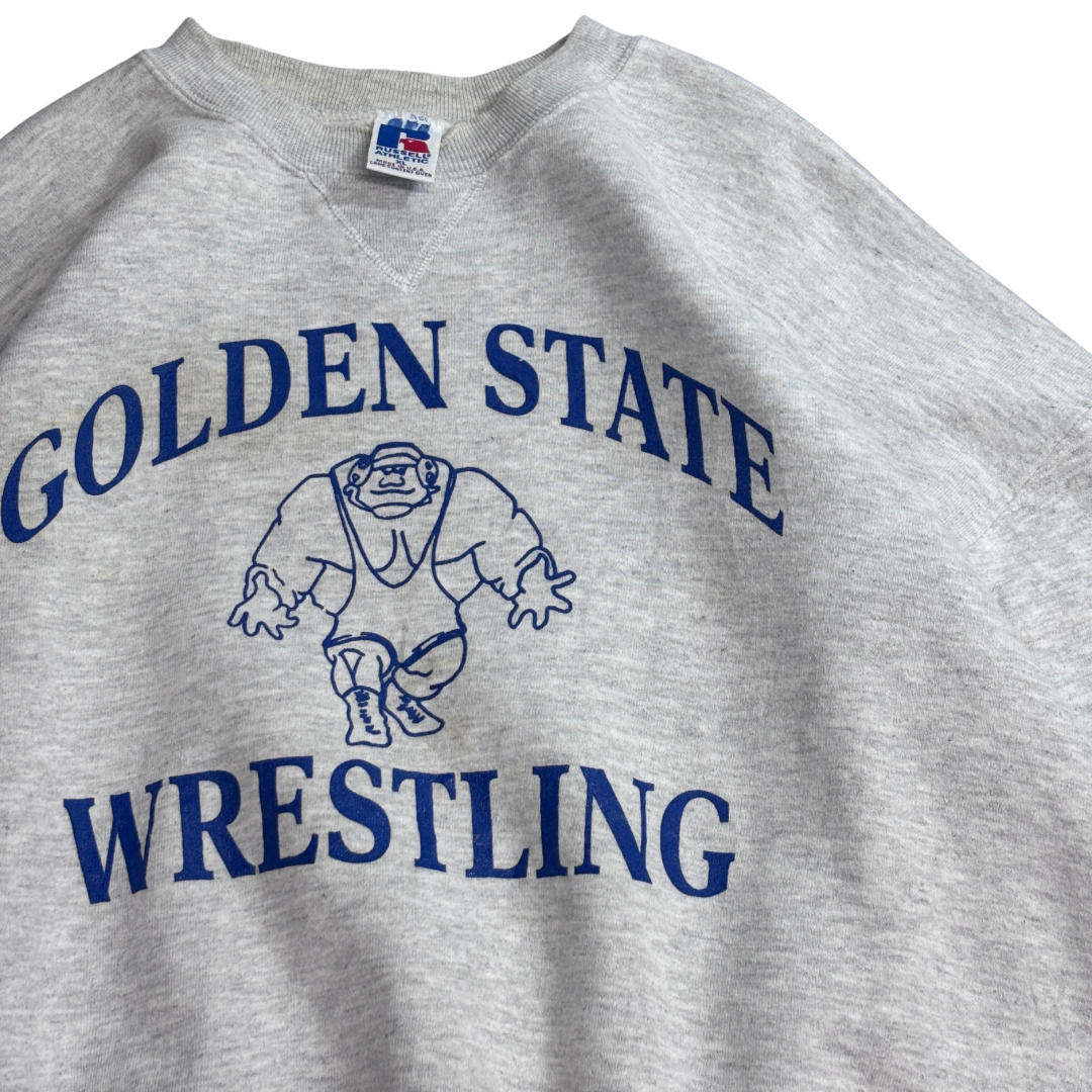 【90s Russell Athletic GOLDEN STATE WRESTLING スウェット】USA製 XL ラッセルアスレチック レスリング プリント 古着/9-7