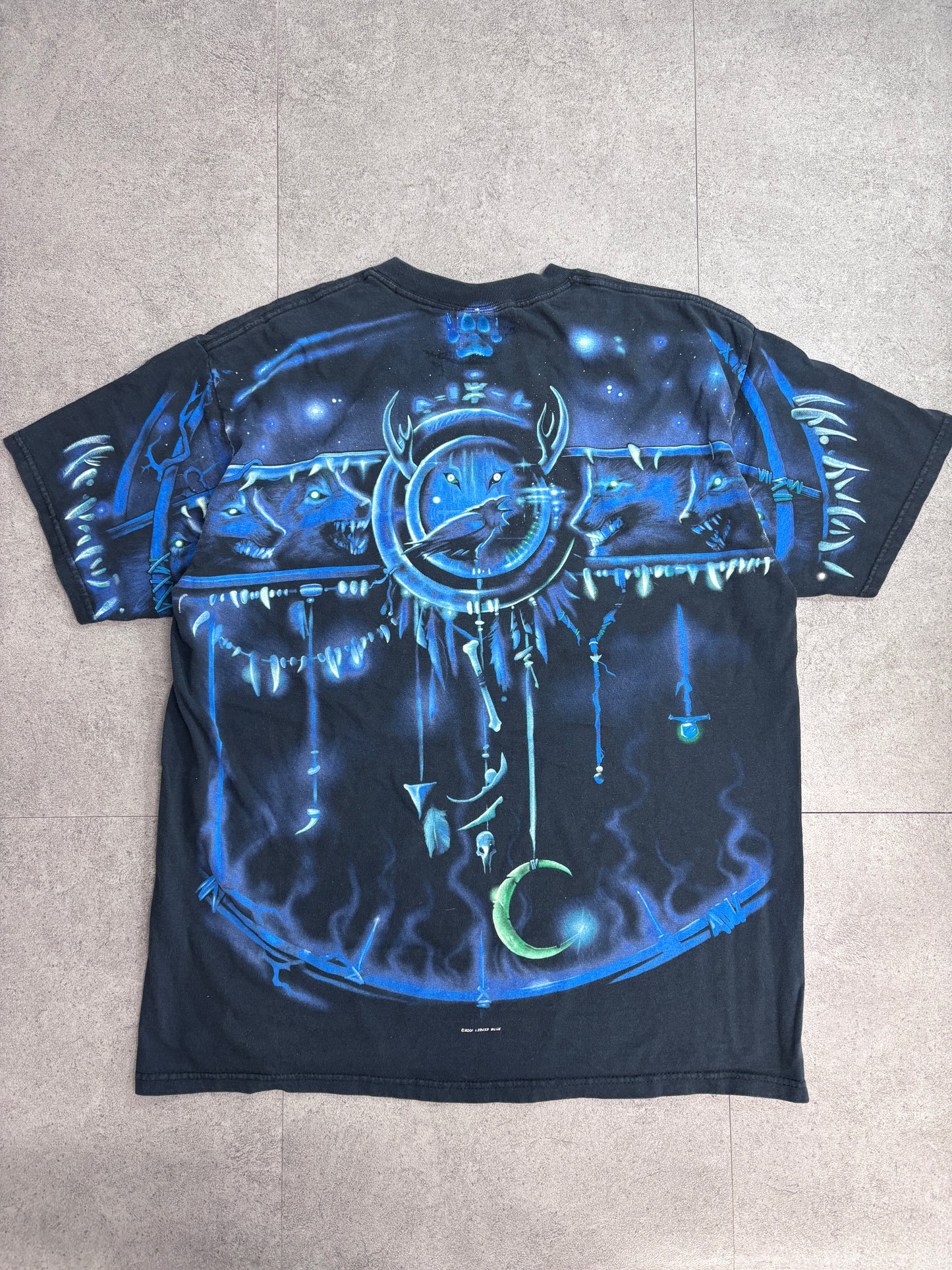 2001 LIQUID BLUE ウルフ フルプリントTシャツ USA製生地 オオカミ アニマルT ブラック XL/4-26