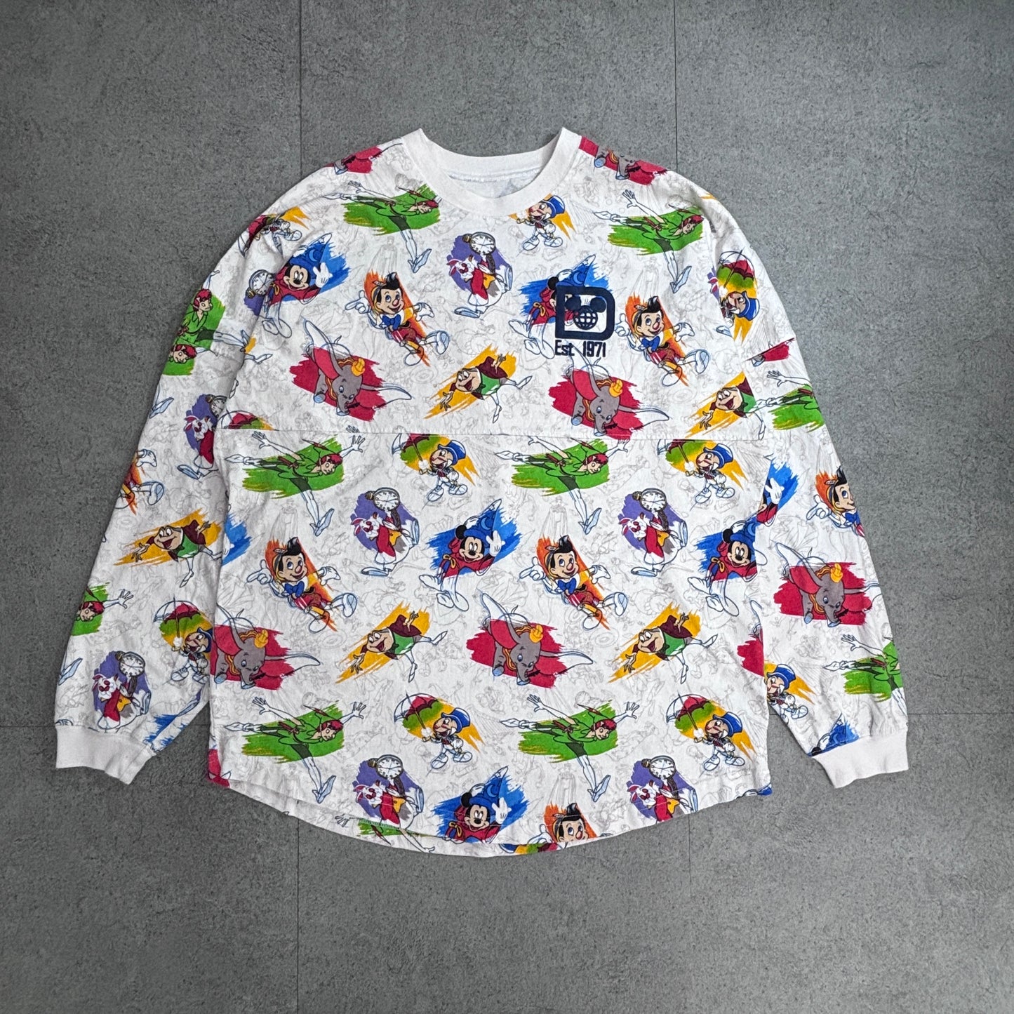 Disney Spirit Jersey ウォルトディズニーワールド 総柄 ロングスリーブTシャツ M USA製 ホワイト/4-36