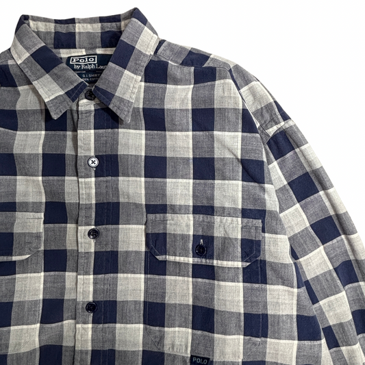 Polo by Ralph Lauren G.I. SHIRT チェック 長袖シャツ L ネイビー ホワイト コットン ラルフローレン ワークシャツ/3-32