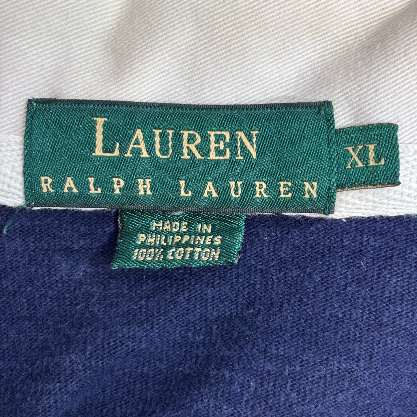 LAUREN RALPH LAUREN ラガーシャツ XL ボーダー 長袖 ラルフローレン グリーン ネイビー 刺繍ロゴ コットン4/48
