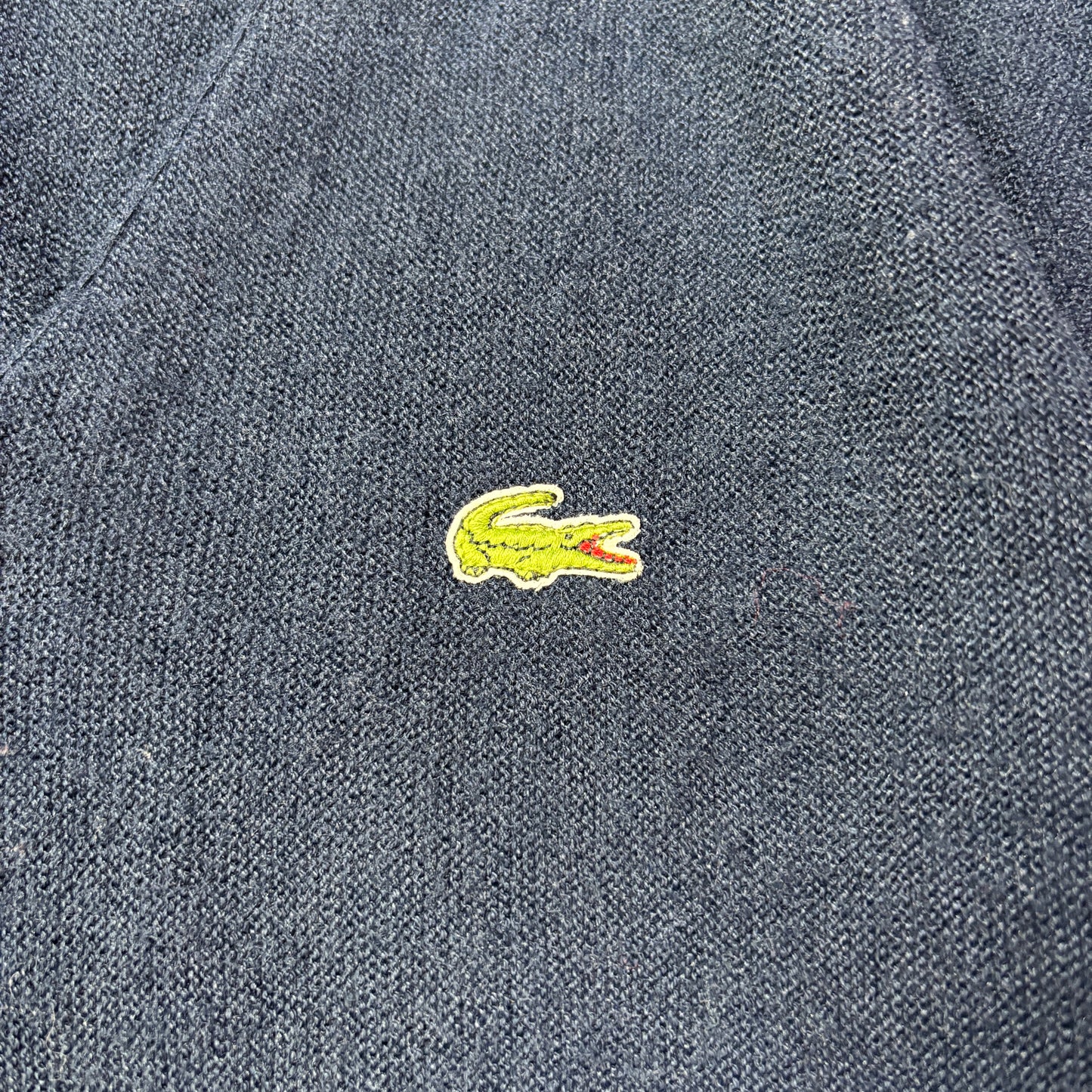 【USA製】IZOD LACOSTE アクリルニットカーディガン｜ヴィンテージ ラコステ ワニロゴ 刺繍ネイビー Lサイズ