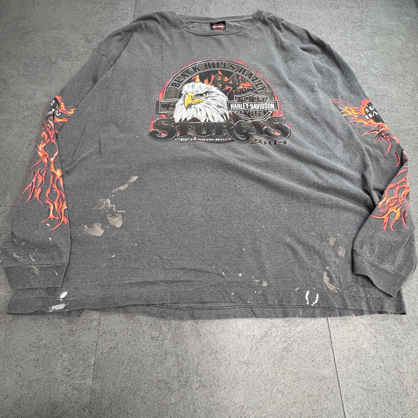 【Harley-Davidson 2004 Sturgis ロングスリーブTシャツ】ブラックヒルズラリー 両面 袖プリント USA製 3X 古着/8-14