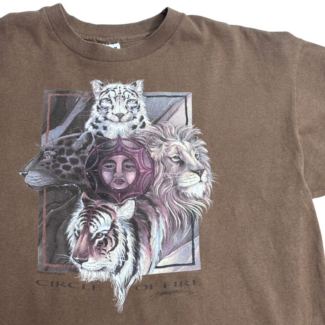 【Circle of Fire USA製 アニマルアート プリントTシャツ anvilボディ XL ライオン タイガー ヒョウ 90s ヴィンテージ 古着】8-25