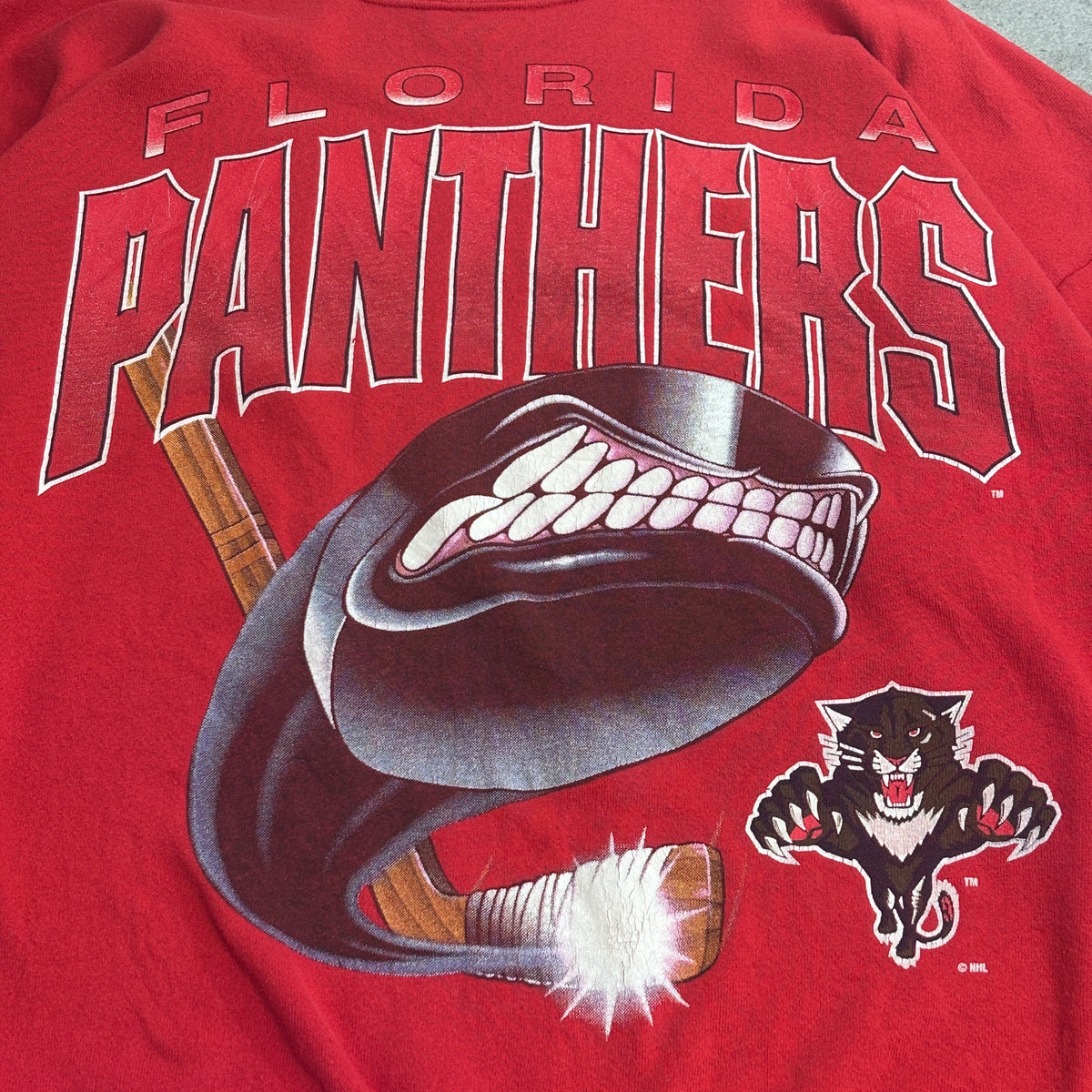 【90s Florida Panthers NHL スウェット】フロリダ・パンサーズ ビッグプリント JOSTENS 3XL USA製 ホッケー 古着/9-3