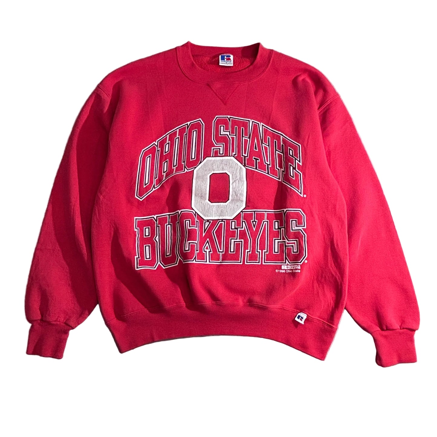 90s USA製 RUSSELL ATHLETIC OHIO STATE BUCKEYES スウェット M レッド 1996年製 オハイオ州立大学 ラッセル アスレチック カレッジロゴ/2-57