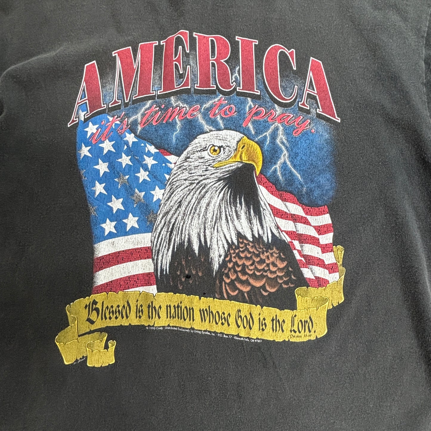 【90s DELTA “AMERICA it’s time to pray.” イーグル 両面プリントTシャツ】1995年 USAファブリック XL/7-28