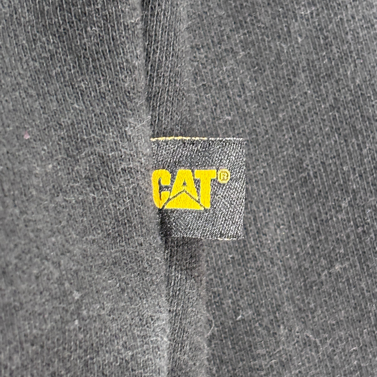 【CAT CATERPILLAR プルオーバーパーカー】キャタピラー 袖ロゴ ブラック XL 企業ロゴ ワーク系 古着/9-12