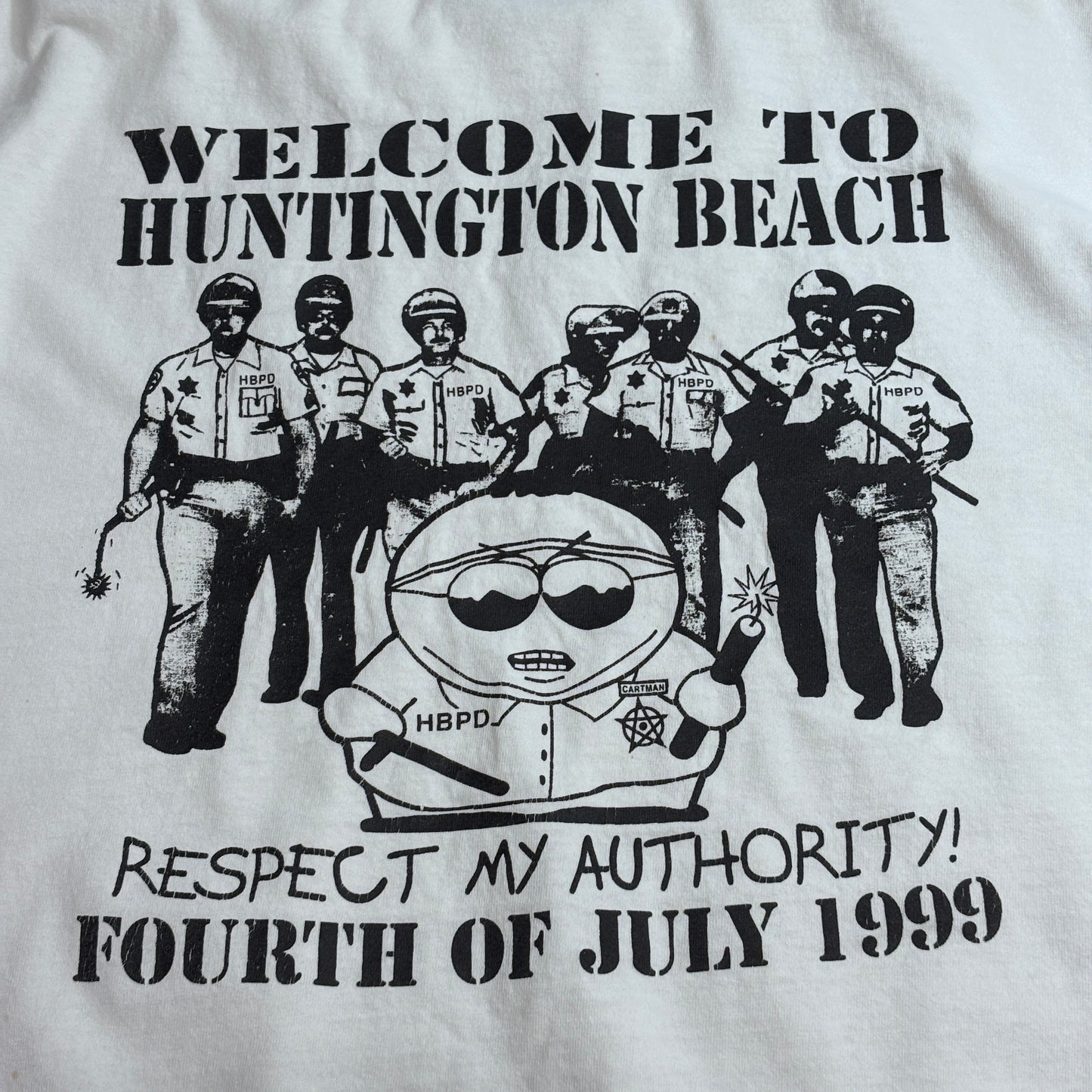 【1999 SOUTH PARK（サウスパーク） “Welcome to Huntington Beach” Tシャツ】USAイベントT XLサイズ ホワイト 古着/7-104