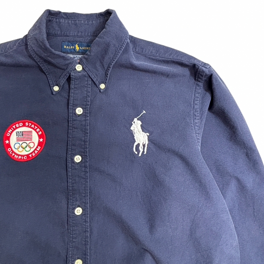 Ralph Lauren USA Olympic Team 2016 オックスフォードシャツ L/G ネイビー USA刺繍 ビッグポニー 長袖 ボタンダウンシャツ ラルフローレン/3-31